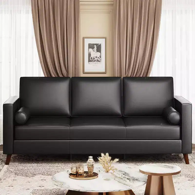Acekool 86 Inch Mid Century Modern Leather Sofa 3 Seater Deep Seat Couch for Living Room