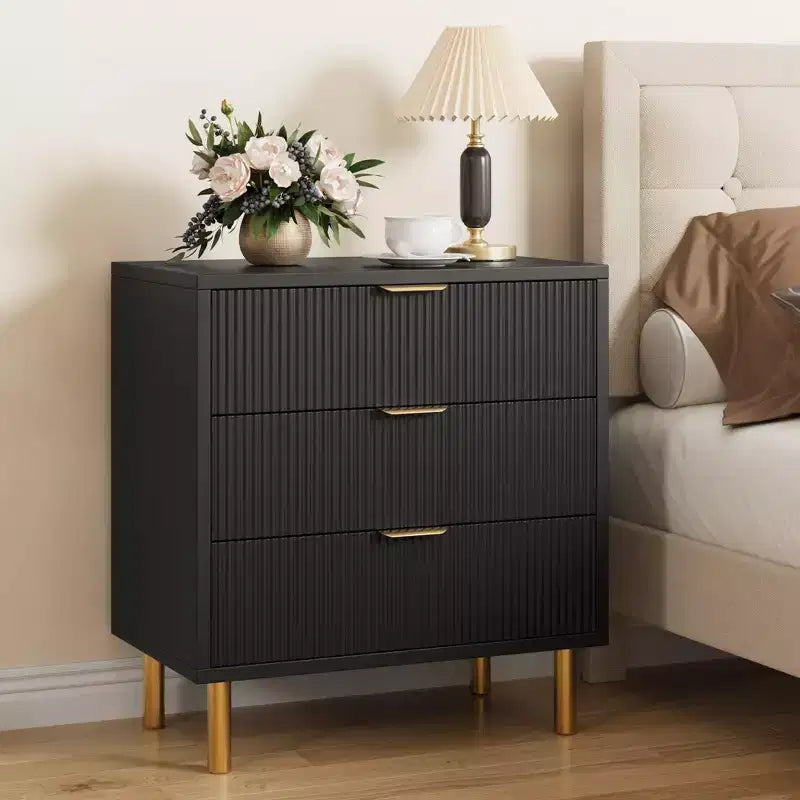 Acekool White 5 Drawer Dresser for Bedroom, 48 Tall Modern Chest, Gold Metal Legs, Grooved Accent, Storage Organizer for Home, Hallway, Office