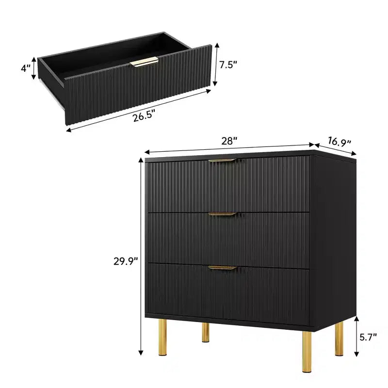 Acekool White 5 Drawer Dresser for Bedroom, 48 Tall Modern Chest, Gold Metal Legs, Grooved Accent, Storage Organizer for Home, Hallway, Office