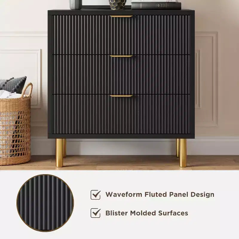 Acekool White 5 Drawer Dresser for Bedroom, 48 Tall Modern Chest, Gold Metal Legs, Grooved Accent, Storage Organizer for Home, Hallway, Office