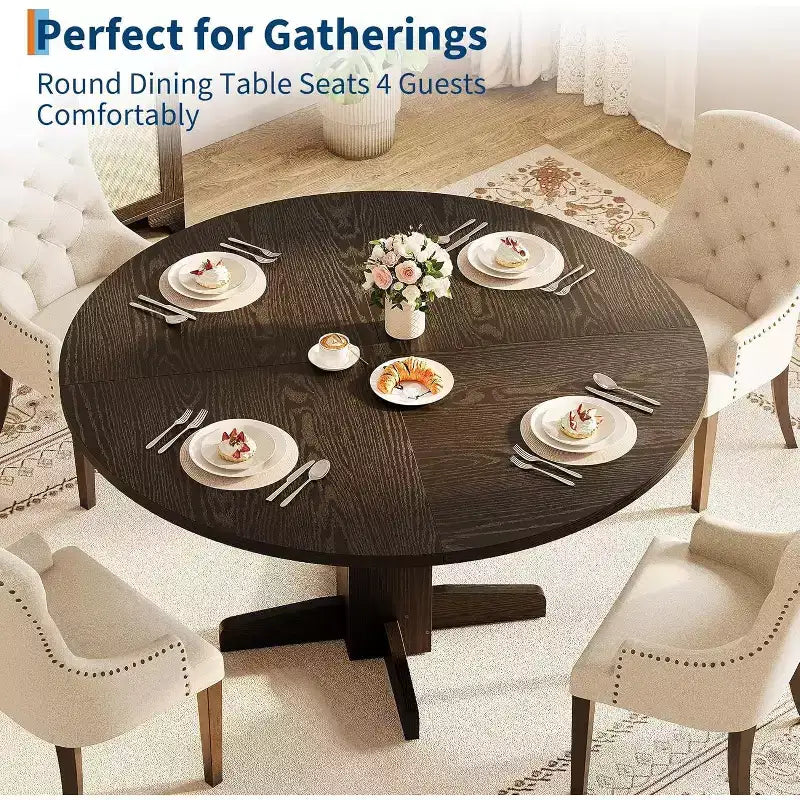 47-Inch Black Round Dining Table for 4-6 C Farmhouse Style C Sturdy Pedestal Base C Ideal for Living Room, Apartment, Dining Room