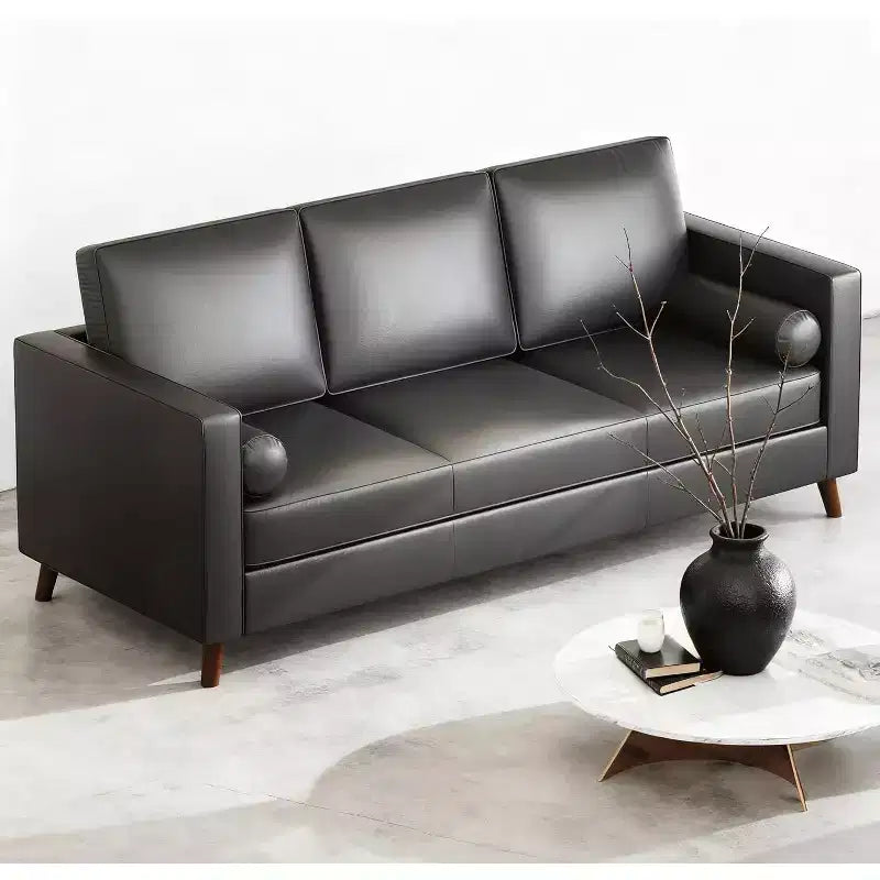 86 Leather Sofa, Mid-Century Modern Couch, Faux Leather Couch with Deep Seats, 3-Seat Sofa for Living Room, Office, Black