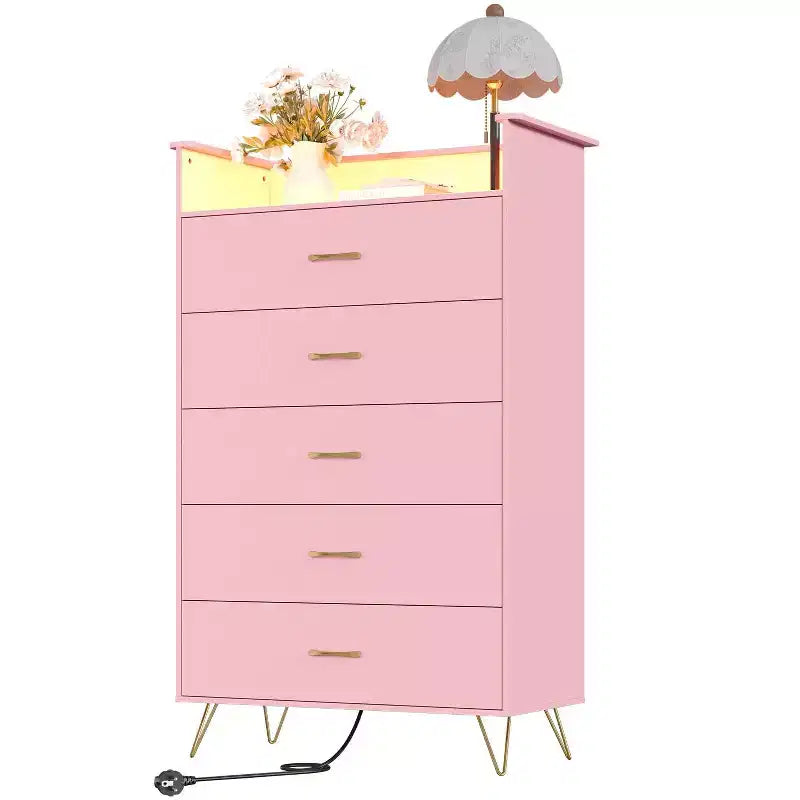 Acekool 5 Drawer Tall Dresser, Modern White Chest with Silent Drawers, Water-Resistant Storage Organizer for Bedroom, Closet, Hallway