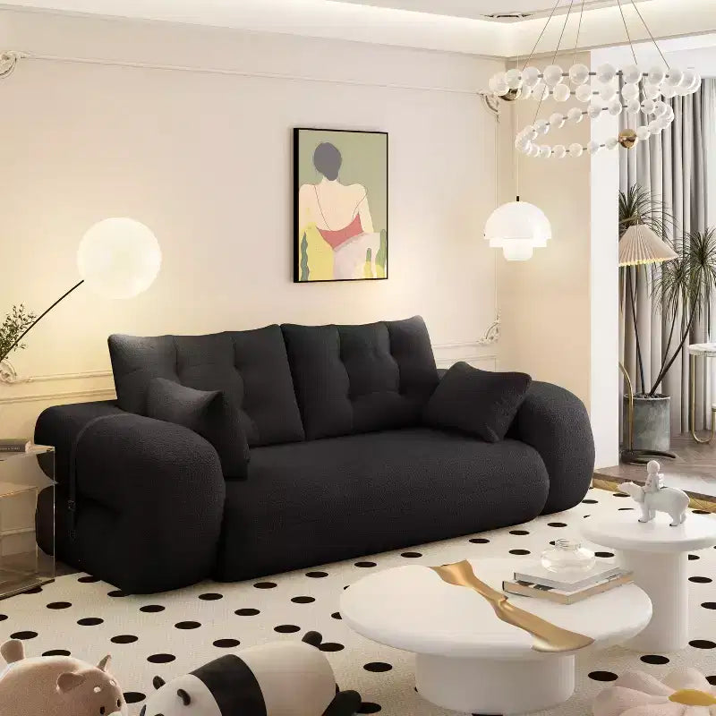 MAYEERTY 78.7 Multifunctional Foldable Sofa Bed, 3-in-1 Teddy Fabric Foam Filled Sleepder Sofa Bed Black
