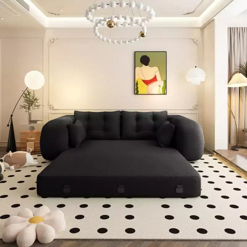 MAYEERTY 78.7 Multifunctional Foldable Sofa Bed, 3-in-1 Teddy Fabric Foam Filled Sleepder Sofa Bed Black