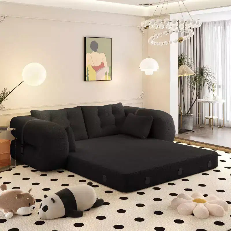 MAYEERTY 78.7 Multifunctional Foldable Sofa Bed, 3-in-1 Teddy Fabric Foam Filled Sleepder Sofa Bed Black