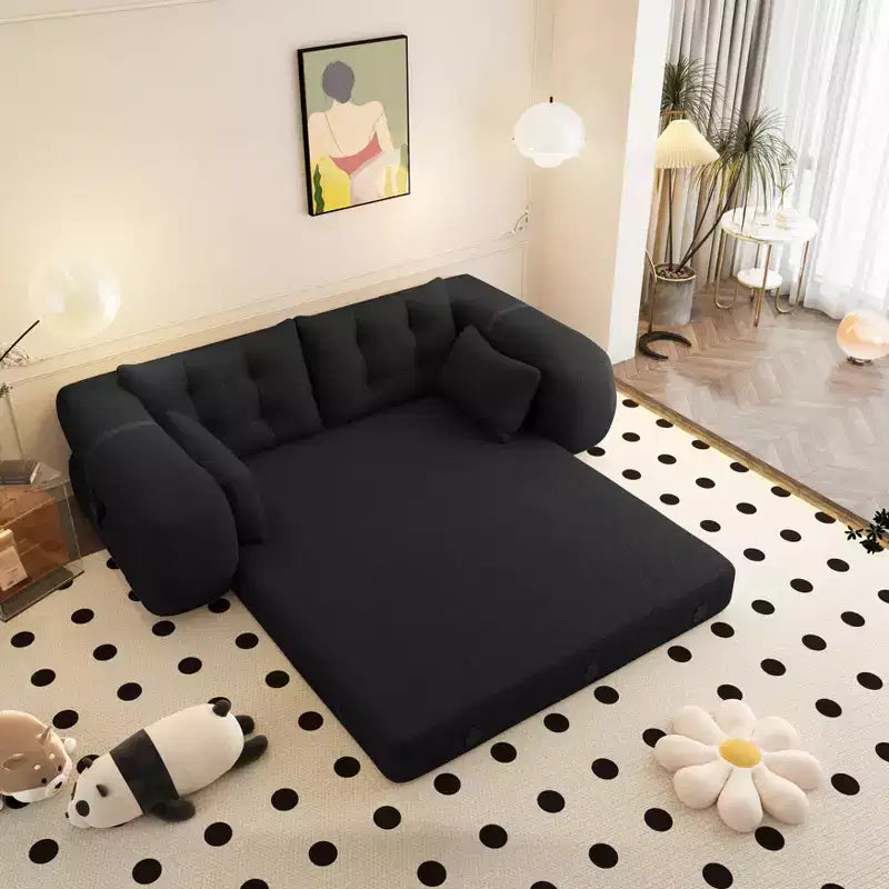 MAYEERTY 78.7 Multifunctional Foldable Sofa Bed, 3-in-1 Teddy Fabric Foam Filled Sleepder Sofa Bed Black