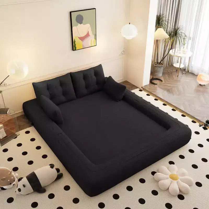 MAYEERTY 78.7 Multifunctional Foldable Sofa Bed, 3-in-1 Teddy Fabric Foam Filled Sleepder Sofa Bed Black