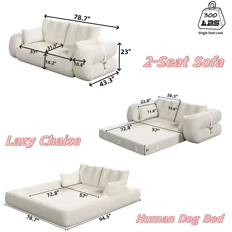 MAYEERTY 78.7 Multifunctional Foldable Sofa Bed, 3-in-1 Teddy Fabric Foam Filled Sleepder Sofa Bed Black