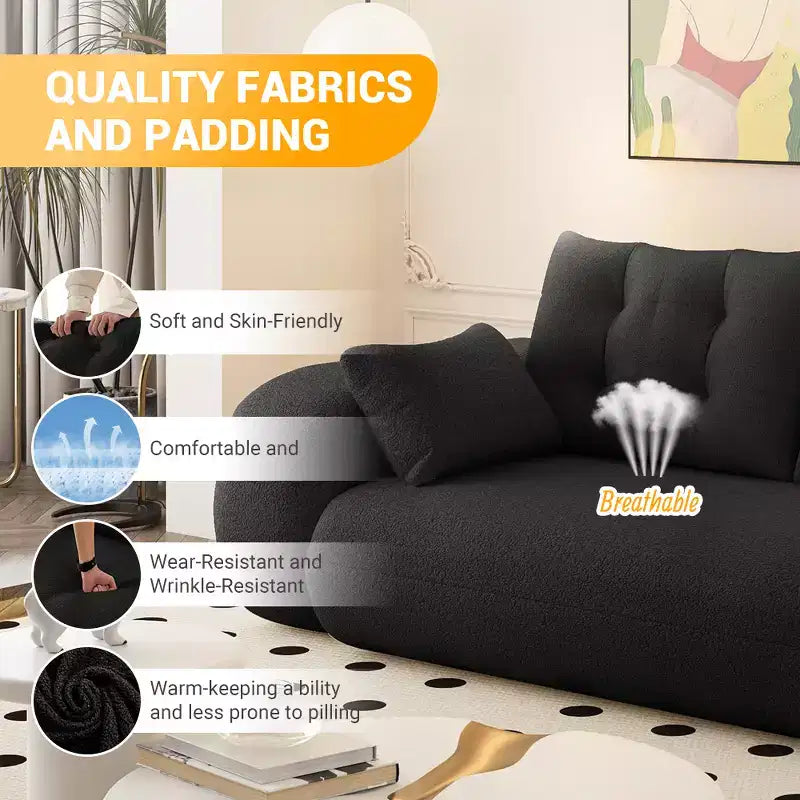 MAYEERTY 78.7 Multifunctional Foldable Sofa Bed, 3-in-1 Teddy Fabric Foam Filled Sleepder Sofa Bed Black
