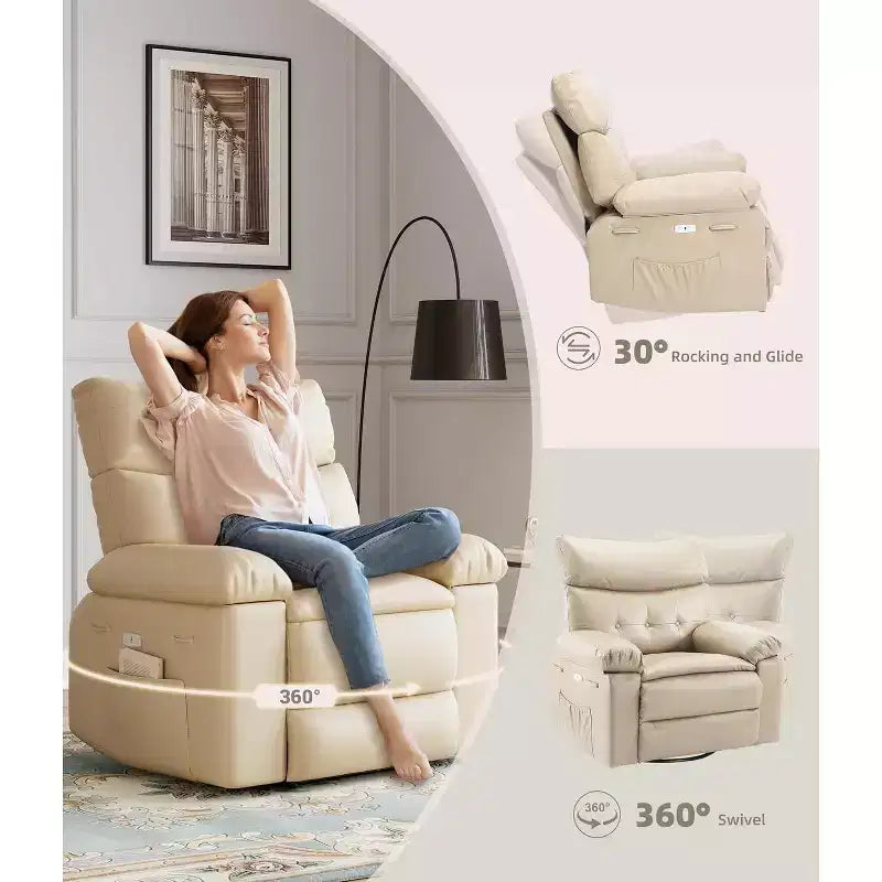 Lift Recliner Chair with Heat & Massage  27 Wide Seat, 360 Swivel, Manual Rocker & Remote Control for Living Room, Elderly & Nursing Home