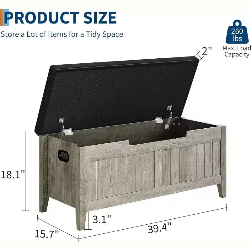 39.4 Storage Benches Entryway Bench with Cushion, 2 Safety Hinges, Storage Trunk, Shoe Bench Storage Chest for Entryway, Living Room, Bedroom
