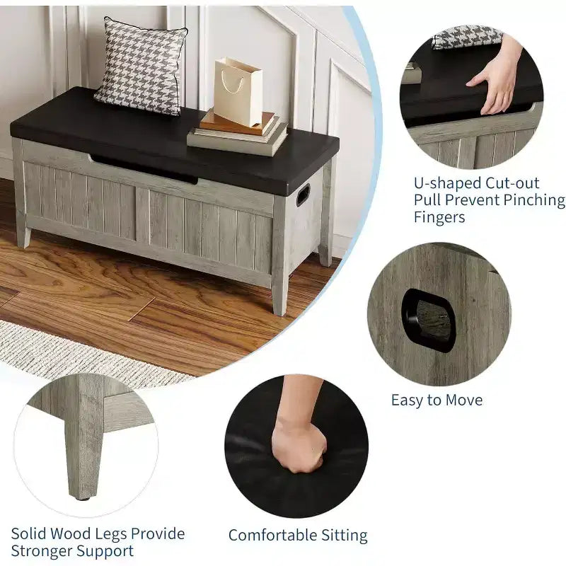39.4 Storage Benches Entryway Bench with Cushion, 2 Safety Hinges, Storage Trunk, Shoe Bench Storage Chest for Entryway, Living Room, Bedroom