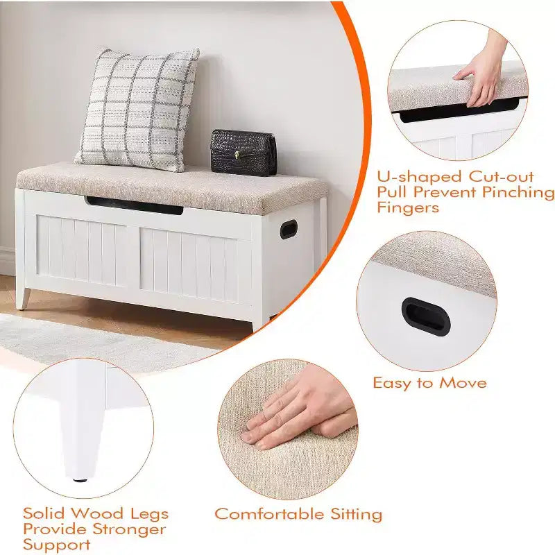39.4 Storage Benches Entryway Bench with Cushion, 2 Safety Hinges, Storage Trunk, Shoe Bench Storage Chest for Entryway, Living Room, Bedroom
