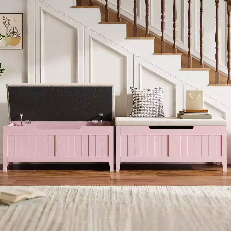 39.4 Storage Benches Entryway Bench with Cushion, 2 Safety Hinges, Storage Trunk, Shoe Bench Storage Chest for Entryway, Living Room, Bedroom