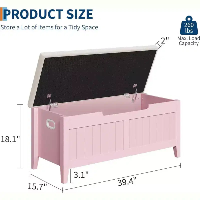 39.4 Storage Benches Entryway Bench with Cushion, 2 Safety Hinges, Storage Trunk, Shoe Bench Storage Chest for Entryway, Living Room, Bedroom