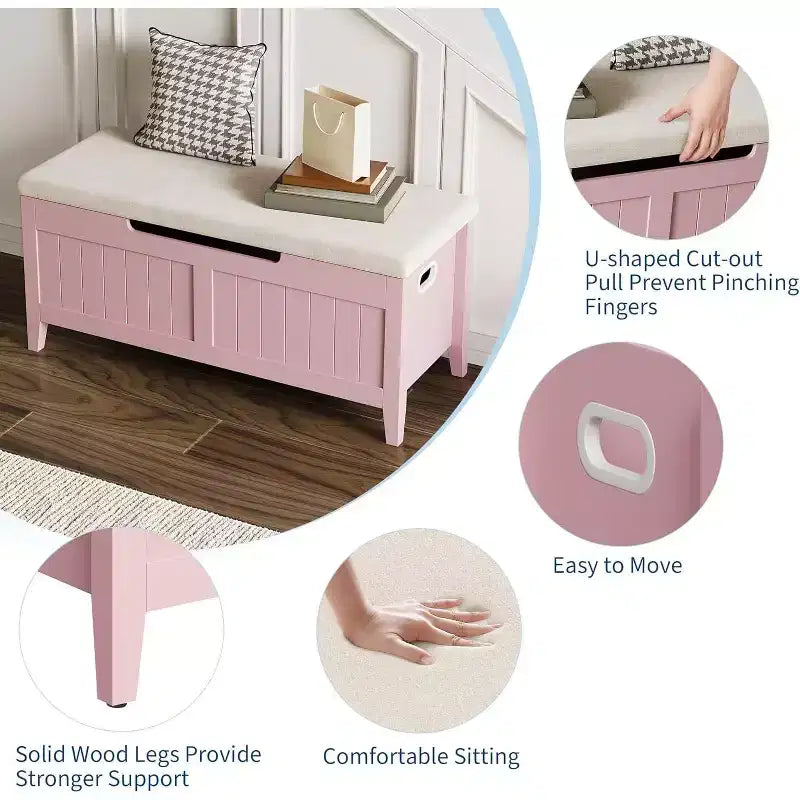 39.4 Storage Benches Entryway Bench with Cushion, 2 Safety Hinges, Storage Trunk, Shoe Bench Storage Chest for Entryway, Living Room, Bedroom