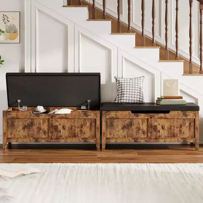 39.4 Storage Benches Entryway Bench with Cushion, 2 Safety Hinges, Storage Trunk, Shoe Bench Storage Chest for Entryway, Living Room, Bedroom