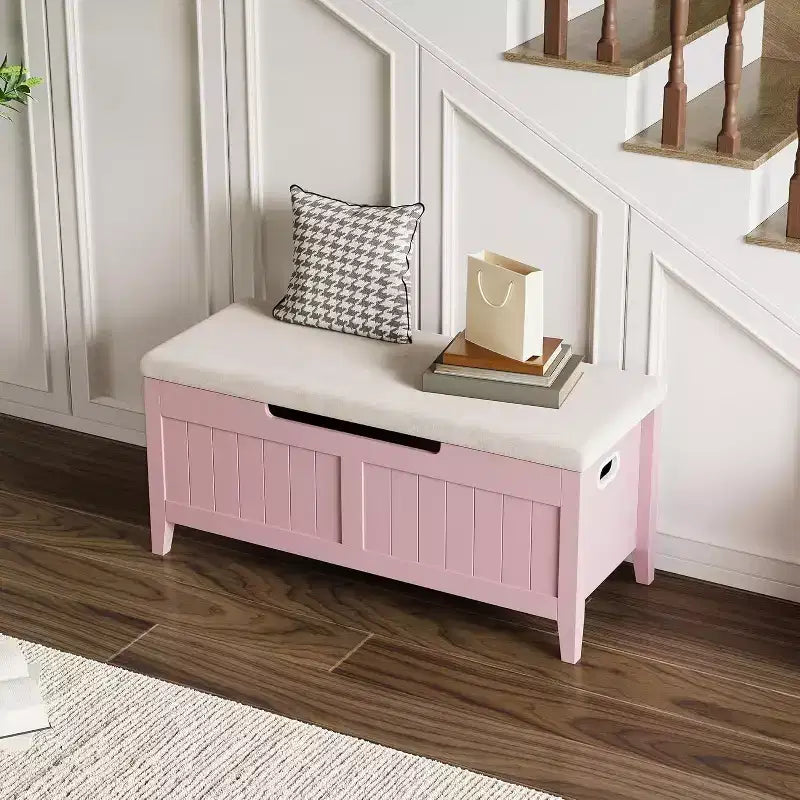 39.4 Storage Benches Entryway Bench with Cushion, 2 Safety Hinges, Storage Trunk, Shoe Bench Storage Chest for Entryway, Living Room, Bedroom