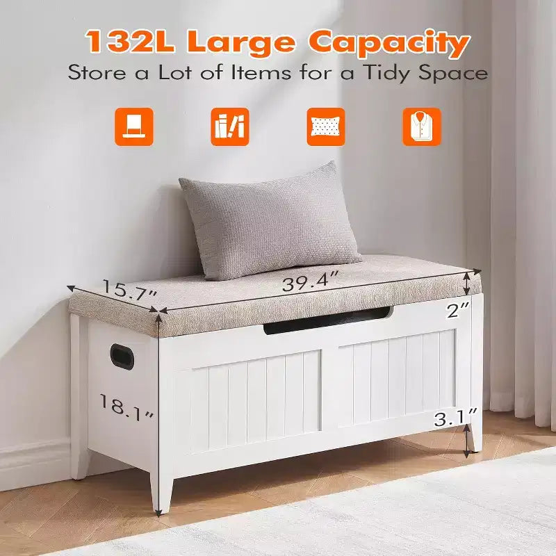 39.4 Storage Benches Entryway Bench with Cushion, 2 Safety Hinges, Storage Trunk, Shoe Bench Storage Chest for Entryway, Living Room, Bedroom