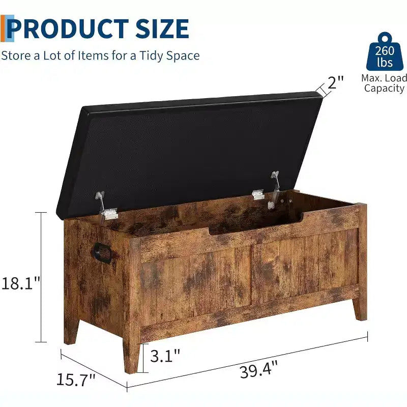 39.4 Storage Benches Entryway Bench with Cushion, 2 Safety Hinges, Storage Trunk, Shoe Bench Storage Chest for Entryway, Living Room, Bedroom