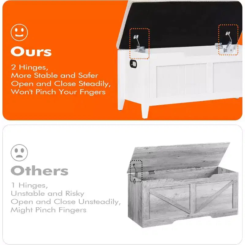39.4 Storage Benches Entryway Bench with Cushion, 2 Safety Hinges, Storage Trunk, Shoe Bench Storage Chest for Entryway, Living Room, Bedroom