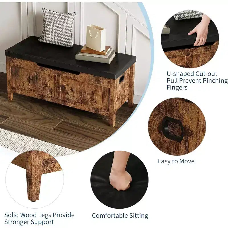 39.4 Storage Benches Entryway Bench with Cushion, 2 Safety Hinges, Storage Trunk, Shoe Bench Storage Chest for Entryway, Living Room, Bedroom