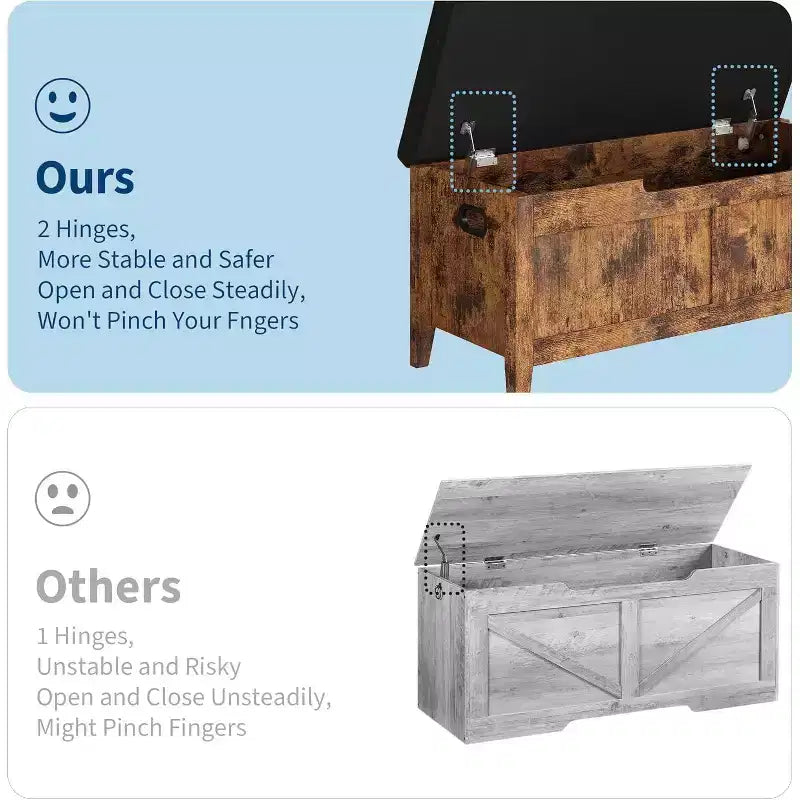 39.4 Storage Benches Entryway Bench with Cushion, 2 Safety Hinges, Storage Trunk, Shoe Bench Storage Chest for Entryway, Living Room, Bedroom