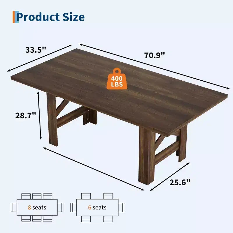 COZONY 71 Rustic Dining Table, Farmhouse Rectangular Wooden Kitchen Table for 6-8, Thick Rectangle Tabletop, Heavy-Duty Base