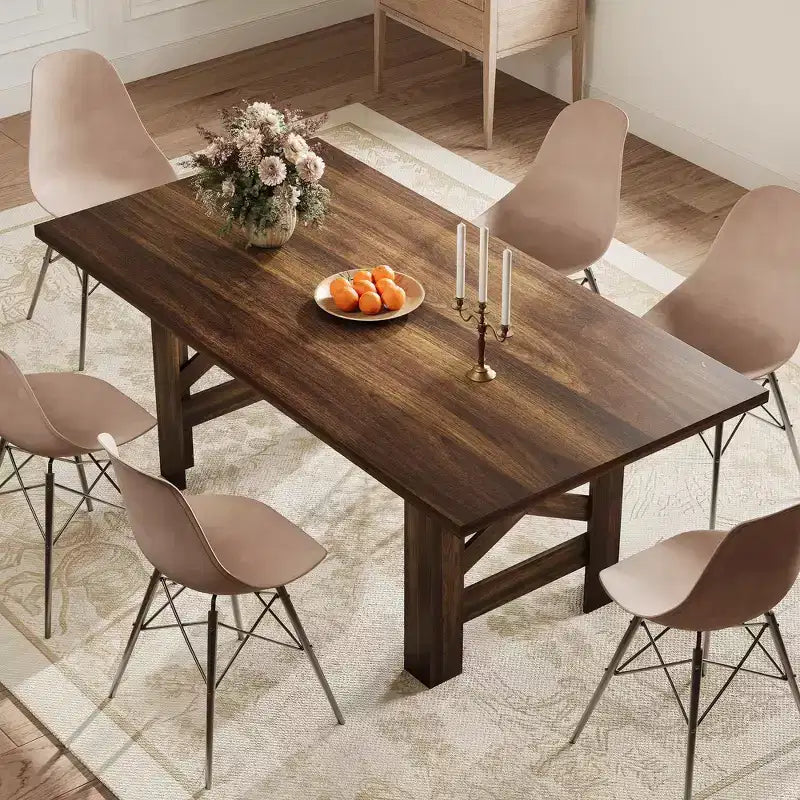 COZONY 71 Rustic Dining Table, Farmhouse Rectangular Wooden Kitchen Table for 6-8, Thick Rectangle Tabletop, Heavy-Duty Base