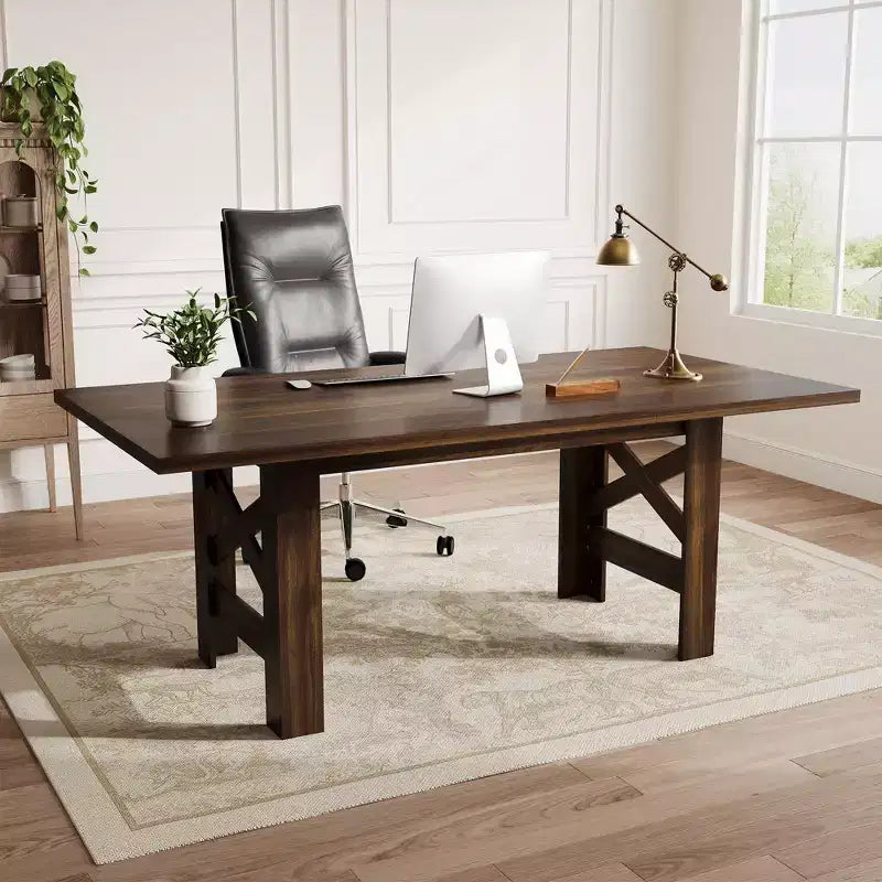 COZONY 71 Rustic Dining Table, Farmhouse Rectangular Wooden Kitchen Table for 6-8, Thick Rectangle Tabletop, Heavy-Duty Base