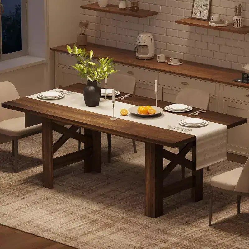 COZONY 71 Rustic Dining Table, Farmhouse Rectangular Wooden Kitchen Table for 6-8, Thick Rectangle Tabletop, Heavy-Duty Base
