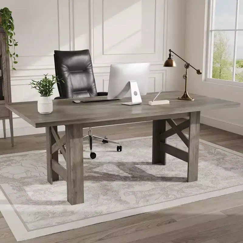COZONY 71 Rustic Dining Table, Farmhouse Rectangular Wooden Kitchen Table for 6-8, Thick Rectangle Tabletop, Heavy-Duty Base