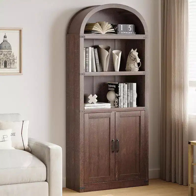 3 Shelf Arched Bookcase, Farmhouse Wooden Bookshelf, Tall 71.65 Inch Display Storage Rack for Home Office, Living Room, Bedroom, and More