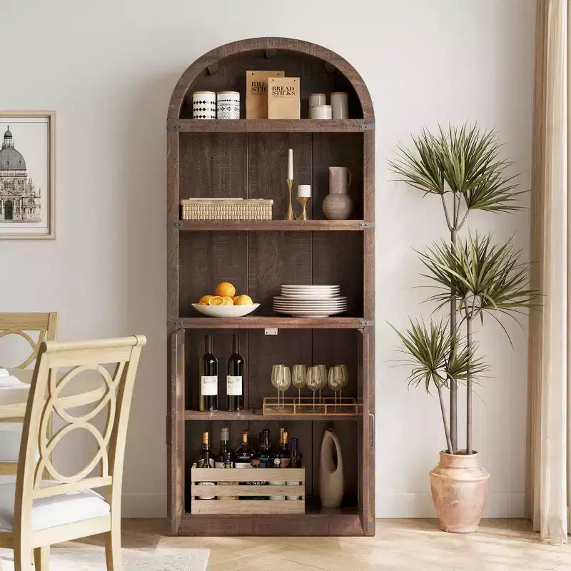 Bibliothèque arquée à 3 étagères, Étagère en bois de style ferme, Étagère de rangement haute de 182 cm pour la maison, le bureau, le salon, la chambre, et plus encore