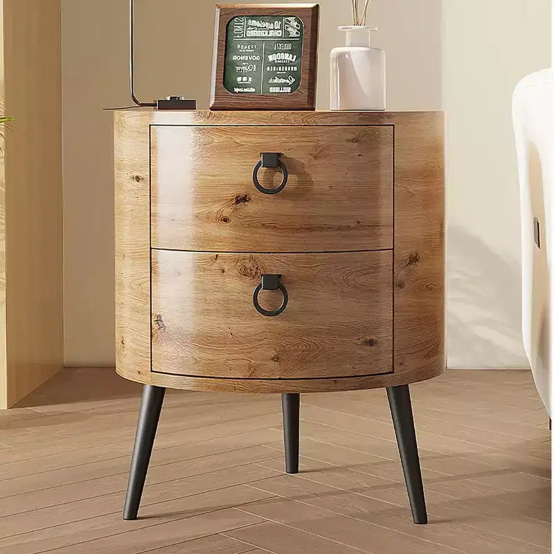 Table d'appoint ronde avec 2 tiroirs, table de chevet moderne de 47 cm avec pieds en métal
