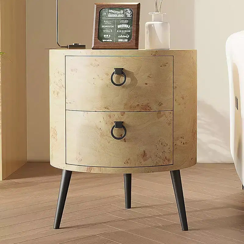 Table d'appoint ronde avec 2 tiroirs, table de chevet moderne de 47 cm avec pieds en métal