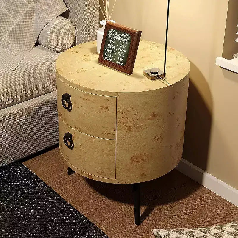 Table d'appoint ronde avec 2 tiroirs, table de chevet moderne de 47 cm avec pieds en métal