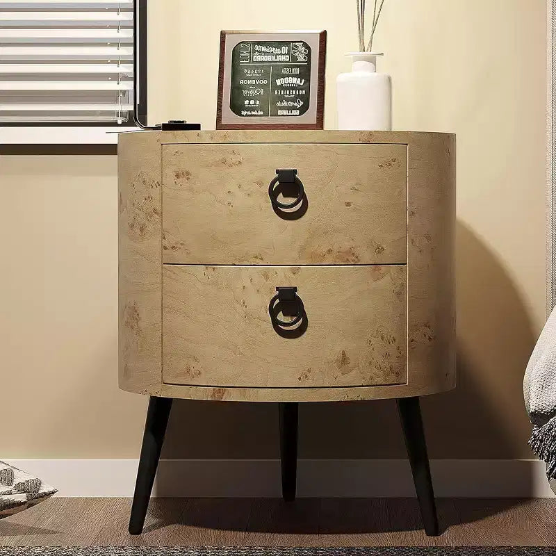 Table d'appoint ronde avec 2 tiroirs, table de chevet moderne de 47 cm avec pieds en métal