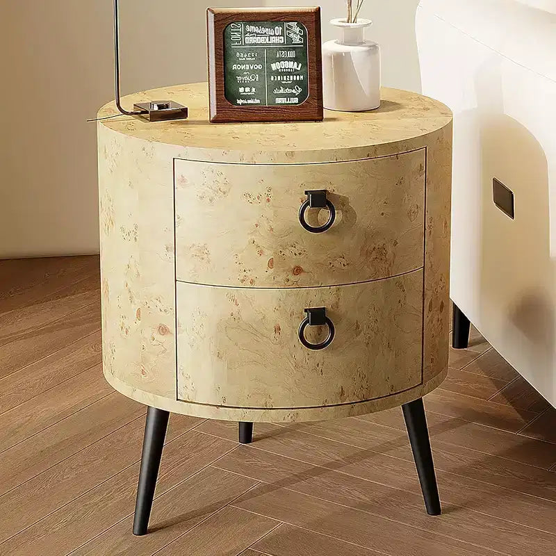 COZONY Round End Table with 2 Drawers, 18.5 Modern Nightstand Side Table with Metal Legs