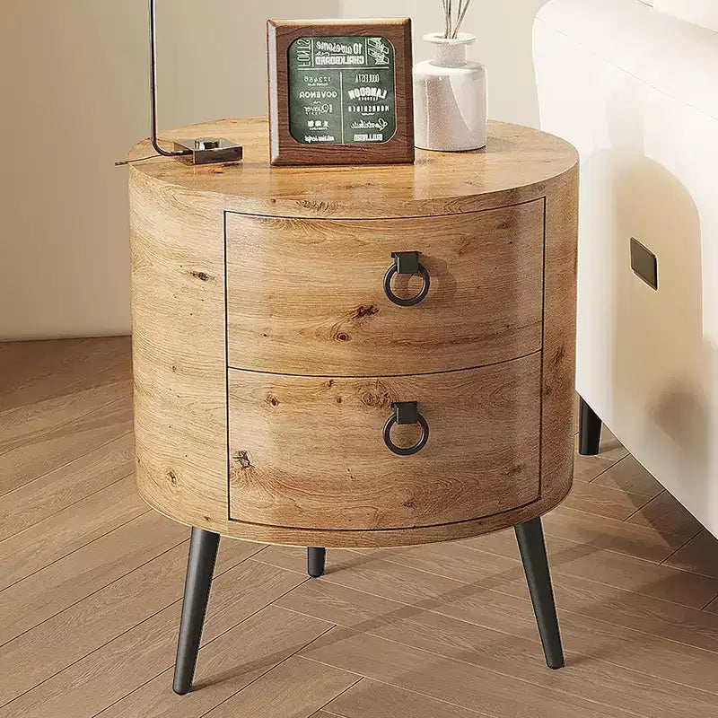 Table d'appoint ronde avec 2 tiroirs, table de chevet moderne de 47 cm avec pieds en métal