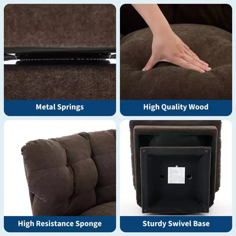 Fauteuil pivotant, canapé moderne et confortable à 360° avec base surdimensionnée, siège étendu de 52,8 cm, capacité de charge maximale de 136 kg pour le salon