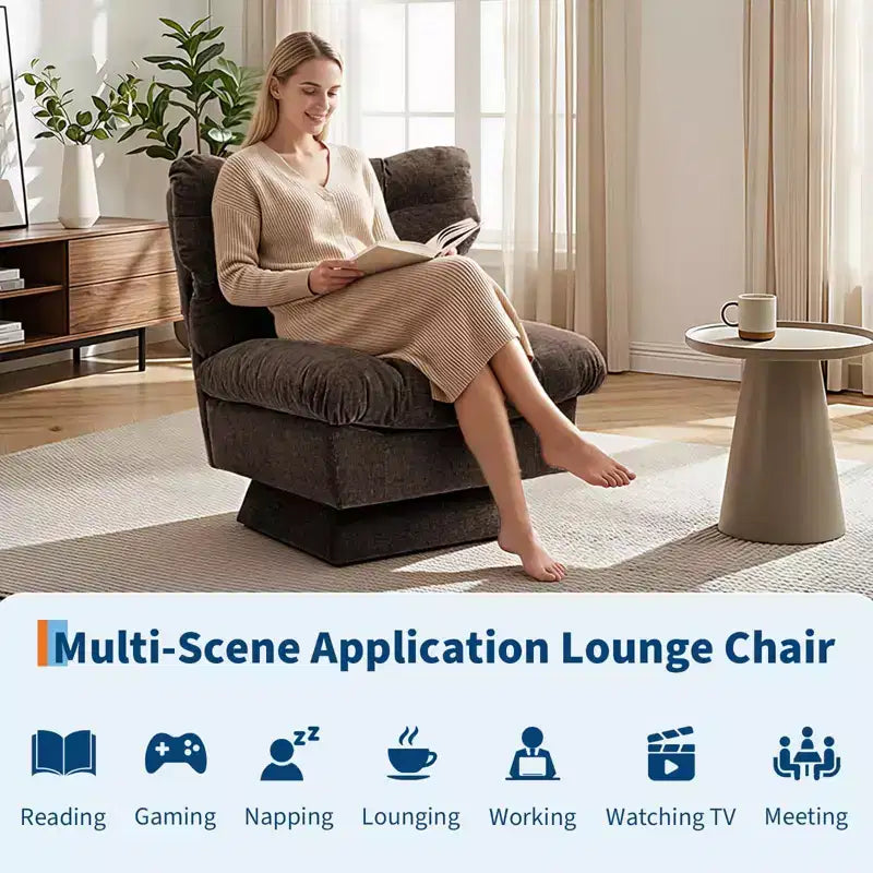 Fauteuil pivotant, canapé moderne et confortable à 360° avec base surdimensionnée, siège étendu de 52,8 cm, capacité de charge maximale de 136 kg pour le salon