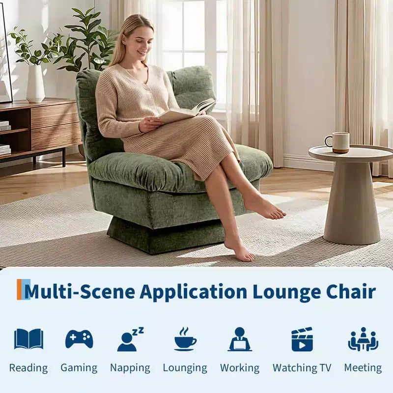Fauteuil pivotant, canapé moderne et confortable à 360° avec base surdimensionnée, siège étendu de 52,8 cm, capacité de charge maximale de 136 kg pour le salon