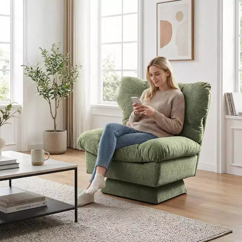 Fauteuil pivotant, canapé moderne et confortable à 360° avec base surdimensionnée, siège étendu de 52,8 cm, capacité de charge maximale de 136 kg pour le salon