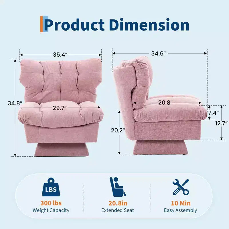Fauteuil pivotant, canapé moderne et confortable à 360° avec base surdimensionnée, siège étendu de 52,8 cm, capacité de charge maximale de 136 kg pour le salon