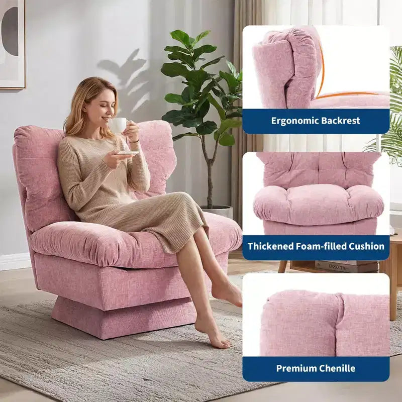Fauteuil pivotant, canapé moderne et confortable à 360° avec base surdimensionnée, siège étendu de 52,8 cm, capacité de charge maximale de 136 kg pour le salon