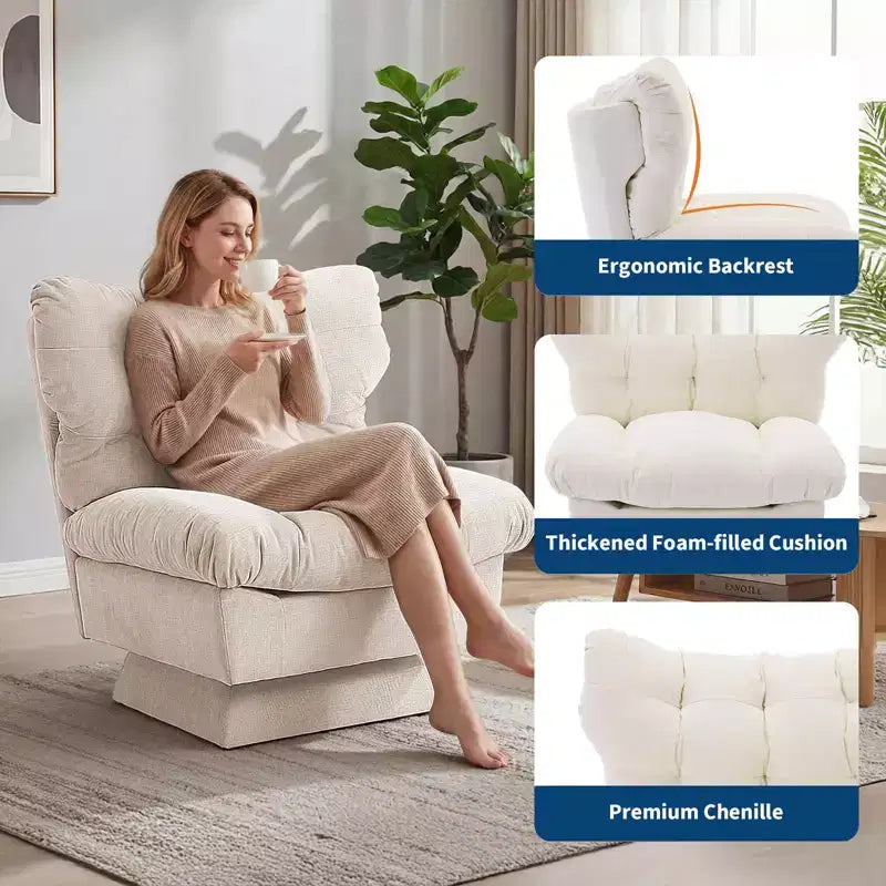 Fauteuil pivotant, canapé moderne et confortable à 360° avec base surdimensionnée, siège étendu de 52,8 cm, capacité de charge maximale de 136 kg pour le salon