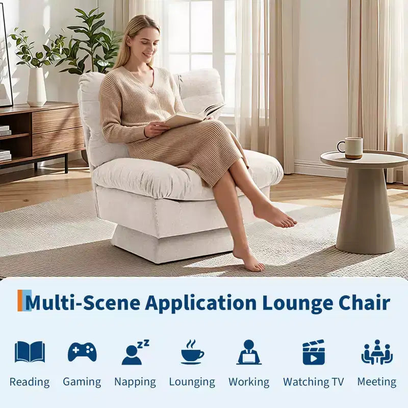 Fauteuil pivotant, canapé moderne et confortable à 360° avec base surdimensionnée, siège étendu de 52,8 cm, capacité de charge maximale de 136 kg pour le salon