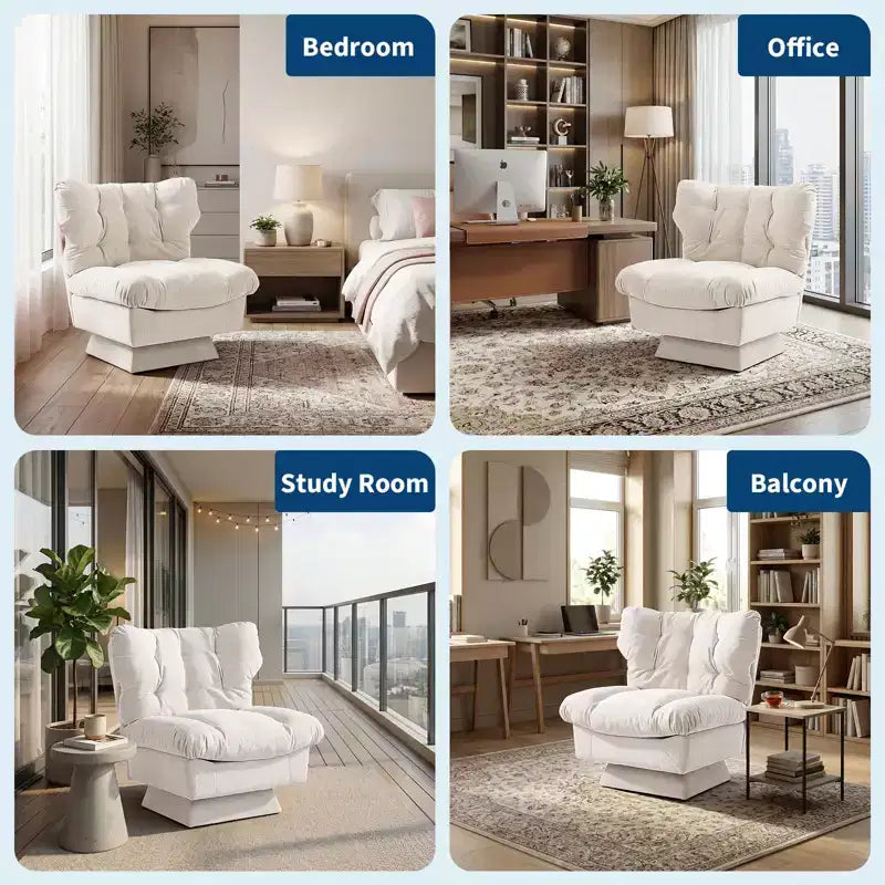 Fauteuil pivotant, canapé moderne et confortable à 360° avec base surdimensionnée, siège étendu de 52,8 cm, capacité de charge maximale de 136 kg pour le salon